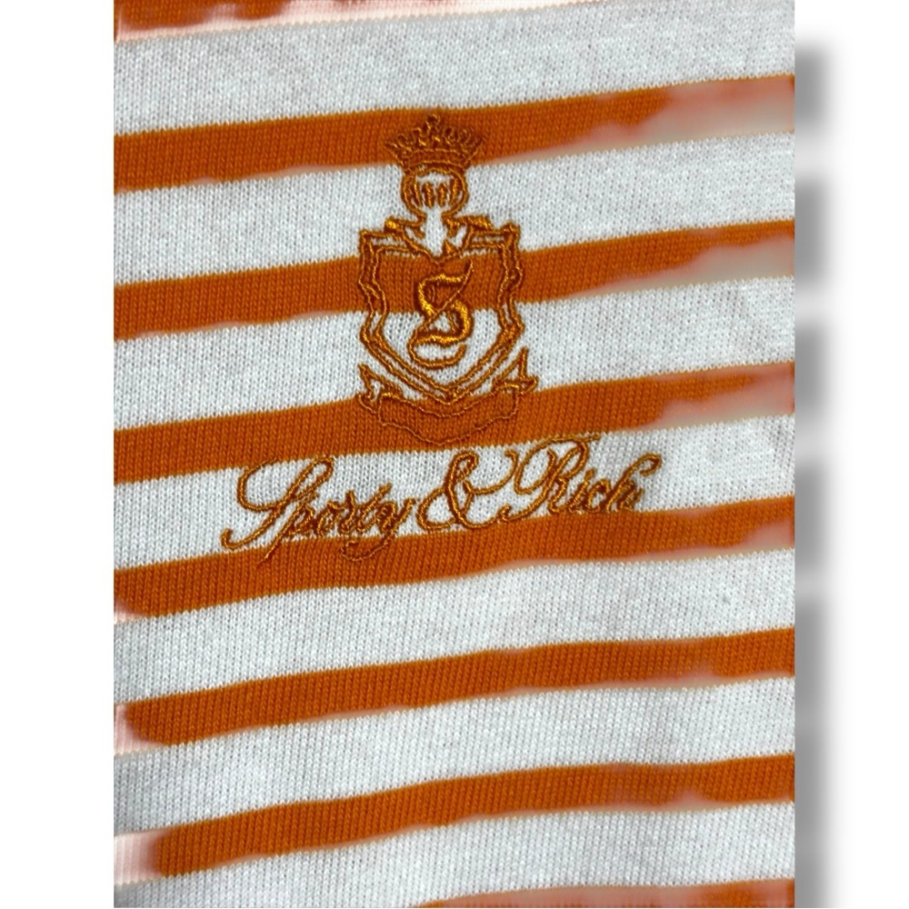 Sporty & Rich Orange and White Striped Long Sleeve Lightweight Knit Sweater Top - Picture 14 of 15